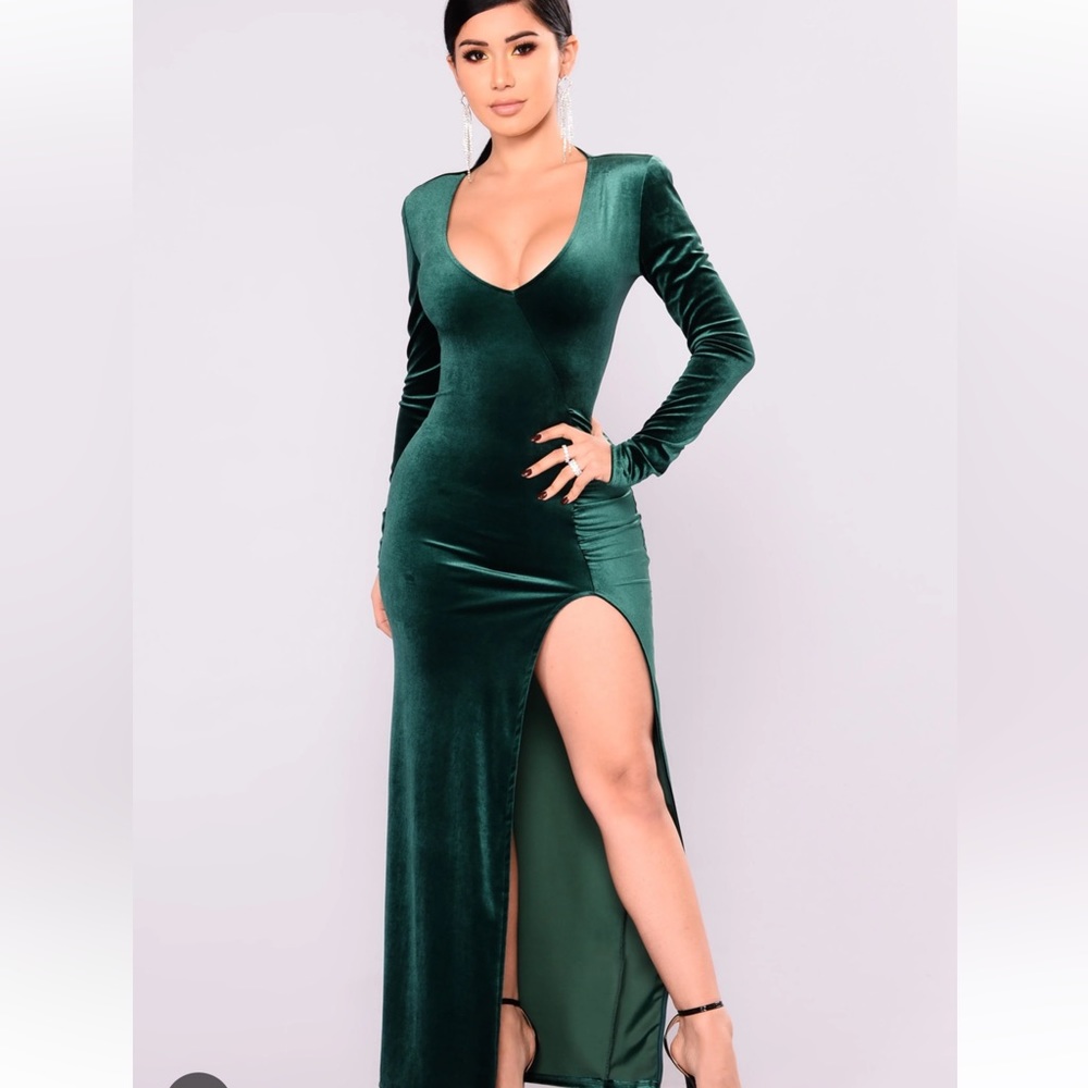 Holiday / wedding Velvet green long dress